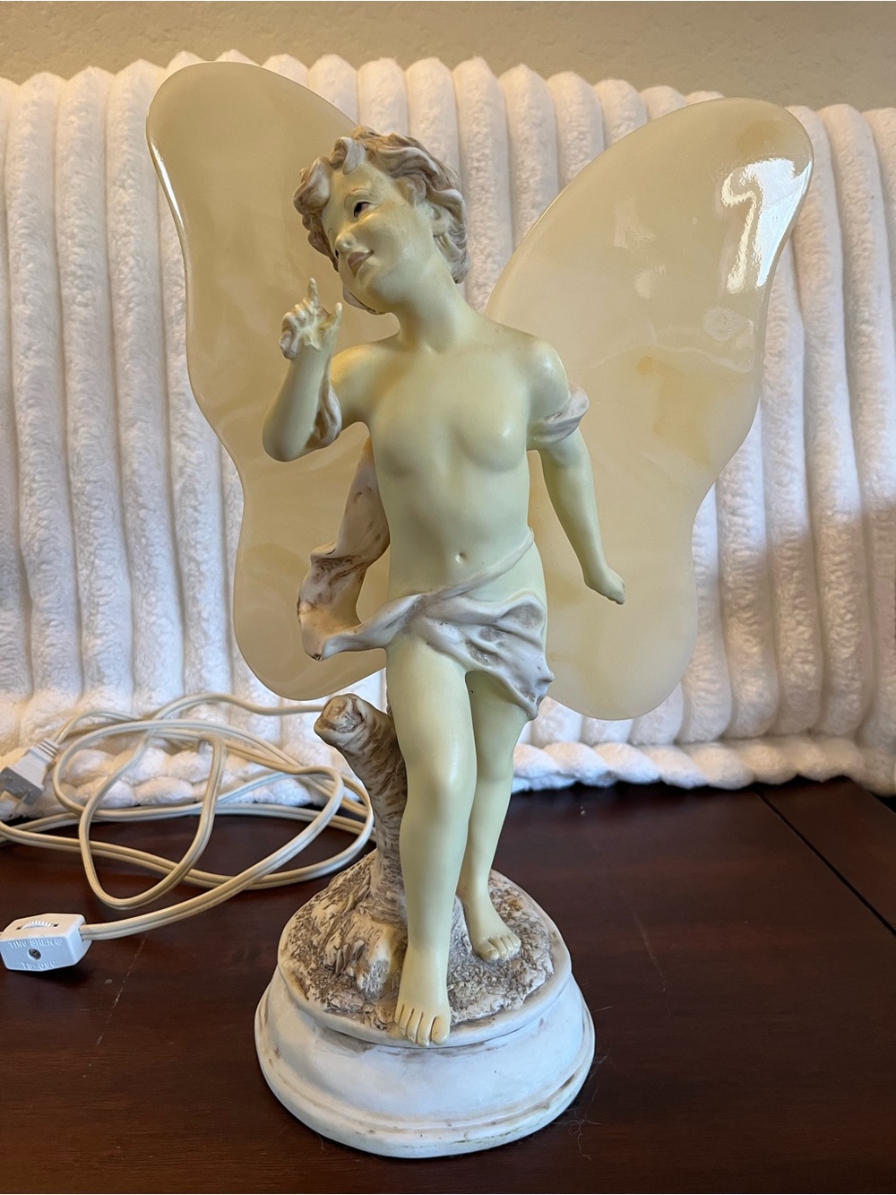 Vintage Fairy Figurine Lamp in Cream and Pale Yellow